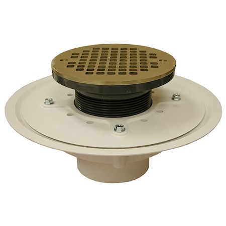 Jones Stephens 3in. Heavy Duty PVC Drain Base with 3-1/2in. Plastic Spud and 6in. Nickel Bronze Strainer D50048